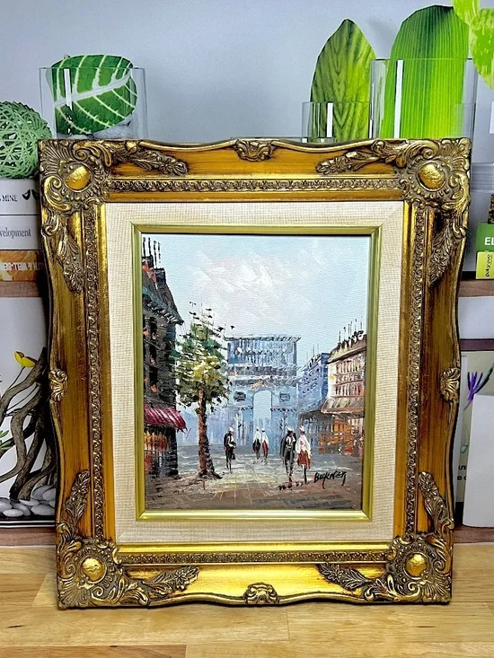Vintage Oil Painting Parisian Street Gold Tone Ornate Frame 13" x 15" - Picture 14 of 14